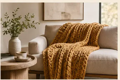 Fil chenille XXL et inspiration pour Pourquoi les grosses mailles séduisent la décoration ?